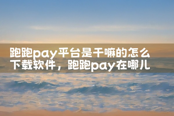 跑跑pay平台是干嘛的怎么下载软件